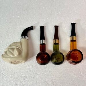 Vintage (4) Pipes Cologne Bottle‎ Empty Decanter Avon 1 Sherlock Holmes Bulldog